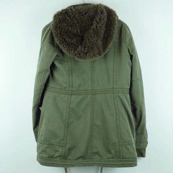 Abercrombie & Fitch Small Parka Fur Lined Y2K Vintage Military Green Distressed - Picture 12 of 16